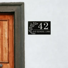 4 Sizes Available! Custom House Number Sign, Personalized Metal Address Plaque, Cut‑Out House Sign With Leaf Floral Decor, Outdoor Wall Mounted Home Street Number Plate - Black - View 7