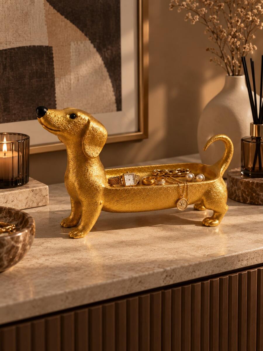 1pc Dachshund Shaped Jewelry Tray, Cute Long Dog Storage Dish, Suitable For Rings, Keys, Watches And Accessories, Decorative Storage Tray For Entryway, Vanity, Bedroom And Living Room - Multicolor - View 1