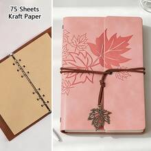 A7 Vintage Notebook With Maple Leaf Pattern, Modern Durable Notebook, Vintage Style Portable Travel Journal, Hardcover Notebook, Home, School Or Office Stationery Supplies - A7 - View 21