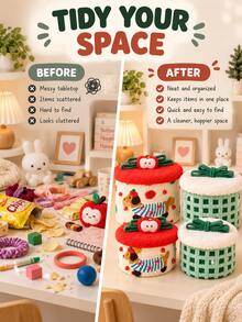 Dopamine Style Storage Basket With Lid, Suitable For Home Decor Or As Christmas And Halloween Gift Basket; Gift Packaging And Candy Storage, Living Room Multi-Functional Storage Bucket, Can Store Snacks, Toys, Remote Controls And Miscellaneous Items - Multicolor - View 4