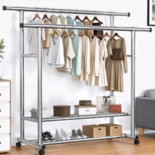Telescopic Clothes Drying Rack, Foldable Movable Windproof Garment Hanging Rod, Freestanding Clothes Airer, Sturdy Portable Clothing Display Stand, 3 Styles Available, Space-Saving Home Garment Storage Rack For Clothes Organization - Freestanding Drying Rack - View 4