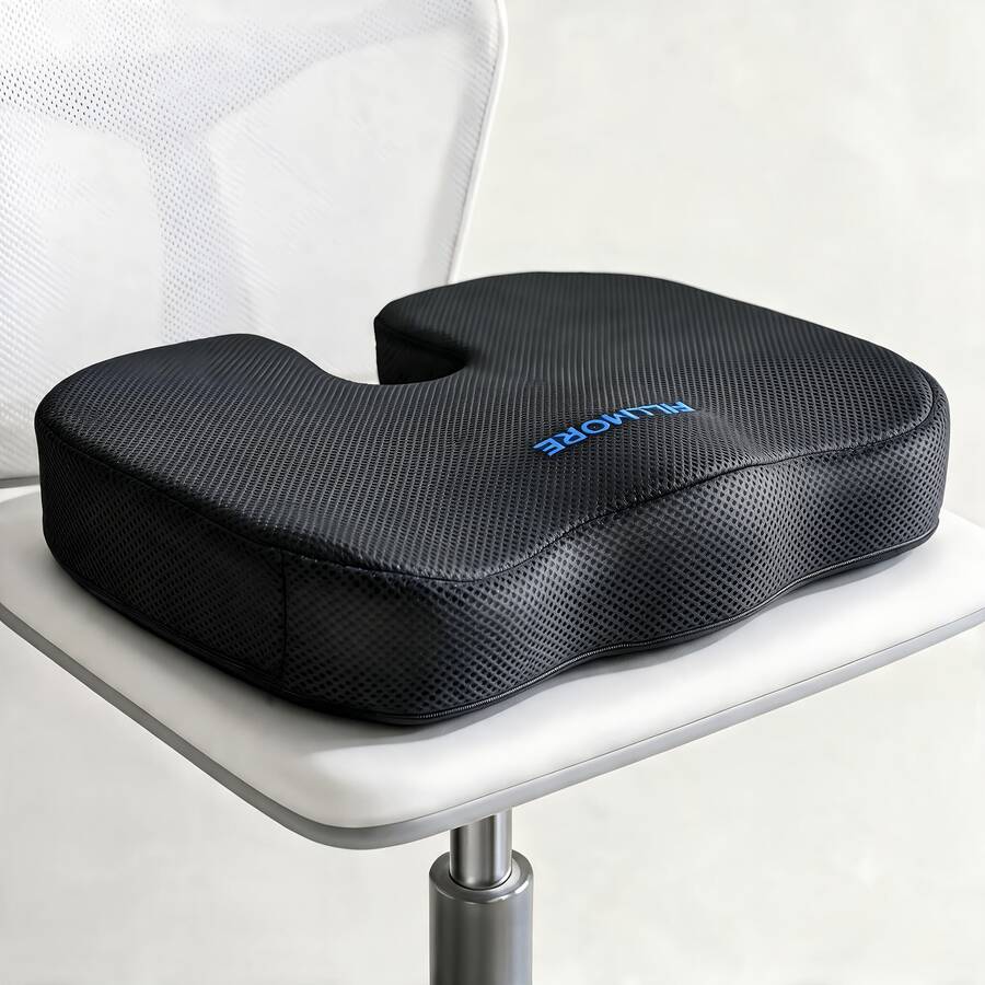 Double Layer Mesh Breathable Memory Foam Slow Rebound Seat Cushion, Embroidered Craftsmanship, Hip Protection Seat Cushion, Mobility Scooter, Office Chair Seat Cushion, Zipper Design, Removable Washable Cover - 1PC - View 1
