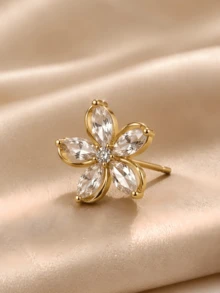1 Pasang Anting Tusuk Bunga Potongan Marquise untuk Wanita, Anting Bunga yang Indah - Emas - View 5