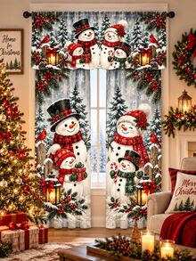 Christmas Window Curtain Set, Reindeer Snowman Gingerbread Winter Village & Vintage Patchwork Printed Polyester Curtains With Festive Holiday Designs, Christmas Decorations For Home, Living Room Bedroom Kitchen Room Decor - A - View 8