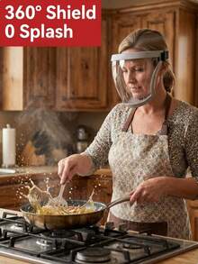 Transparent Full Face Shield, Breathable Bottom Vent, Splash-Proof Lightweight, Unisex, Adjustable, Suitable For Kitchen Cooking, Frying, Cleaning, Essential Home Kitchen Tool - A - View 3