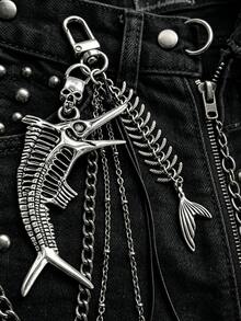 Gantungan Kunci Tas Tulang Ikan Gaya Gothic Halloween, Liontin Tulang Ikan Pedang Logam Vintage dengan Tengkorak, Hiasan Gantung Rantai Rumbai Tali Hitam, Dekorasi Kunci Ransel Punk, Hadiah Pesta Halloween, Hadiah untuk Teman - MultiWarna - View 3