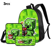 Pixel Block Chibi Character 2D Print 3 Pieces Backpack Set, Large Capacity Backpack With Crossbody Bag And Pencil Case, Side Elastic Mesh Pocket For Water Bottle, Wide Breathable Adjustable Shoulder Straps, Retro Game Style Cute Daily Commute Travel Casual Storage Bag - Printed Bag - View 10