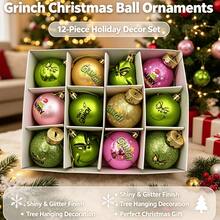 The Grinch 12PCS/Set -Style Christmas Ball Ornaments, Fall Alt Green Monster Decorative Balls, Halloween & Christmas Tree Hanging Decorations, Holiday Party Scene Props - Multicolor - View 4