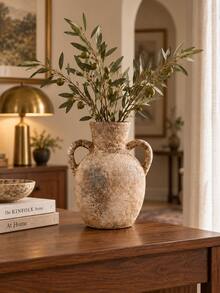 1/3pcs Wabi-Sabi Style Decorative Vase Set, Vintage Rustic Mediterranean Style Vases, Textured Neutral Home Decor, Suitable For Living Room, Entryway, Shelf, Fireplace Mantel, Dining Table Centerpiece, Can Hold Reed Grass, Dried Flowers, Housewarming Gift - A - View 6