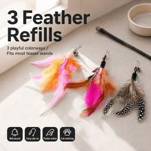 3pcs Cat Teaser Toy Replacement Heads (Suitable For 2-16 Lbs Cats), 3 Colorful Feather Styles (Pink-Orange / Brown-Pink / Grey-Spotted), Each With Bell And Lobster Clasp. Feather Movement + Bell Sound Stimulate Cat's Hunting Instinct, Easy Replacement, Interactive Cat Teasing For Self-Entertainment And Boredom Relief, Compatible With Most Cat Teaser Toys. - Multicolor - View 3
