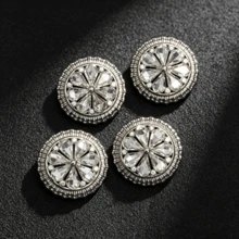 5pcs/Pack Flower Rhinestone Metal Buttons Round Crystal Hand Sewn Buttons For Coats Suits Sweaters Dresses DIY Clothing Accessories - Multicolor - View 8