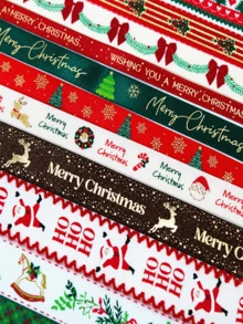 Christmas Ribbon With Santa Traditional Red Green Plaid Xmas Tree Merry Christmas Elk Reindeer Snowflake Bow Bear Mistletoe Pattern For Gift Wrapping Bow Wreath DIY Craft Festive Holiday Home Decor Baking Supply - Multicolor - View 11
