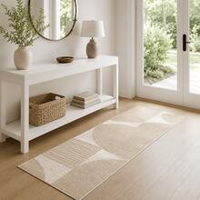 1pc Modern Bohemian Abstract Geometric Square Rotating Rug, Neutral Beige Tone Long Floor Mat, Soft Skin-Friendly Fabric With Non-Slip Backing, Durable And Easy To Clean, Suitable For Hallway, Entryway, Bedside, Kitchen, Perfect For Minimalist Home Decor - Multicolor - View 3