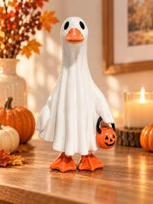 Halloween Ghost Duck Decorative Ornament With Pumpkin Bucket, Cute Spooky Fall Tabletop Decor, Funny Duck Home Decoration For Shelf, Mantel, Entryway, Living Room And Halloween Party - 1PC - View 10