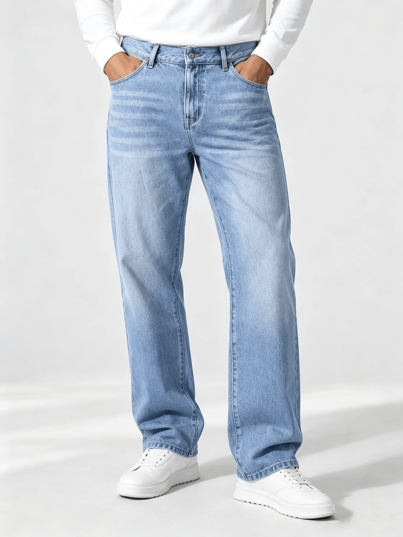 1pc Men's Street Style Light Blue Casual Comfortable Jeans For Spring/Summer, Suitable For City Walking And Outdoor Activities Cargo Pants - Light Wash - View 1