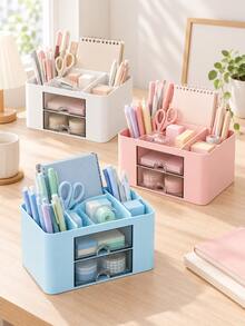 1pc Desktop Organizer Rack, Desktop Storage And Display Box With 2 Drawers, Multi-Functional Desktop Ornament Pen Holder, Desktop Organizer Rack With 5 Compartments And Storage, Office Desktop Organizer - Multicolor - View 1