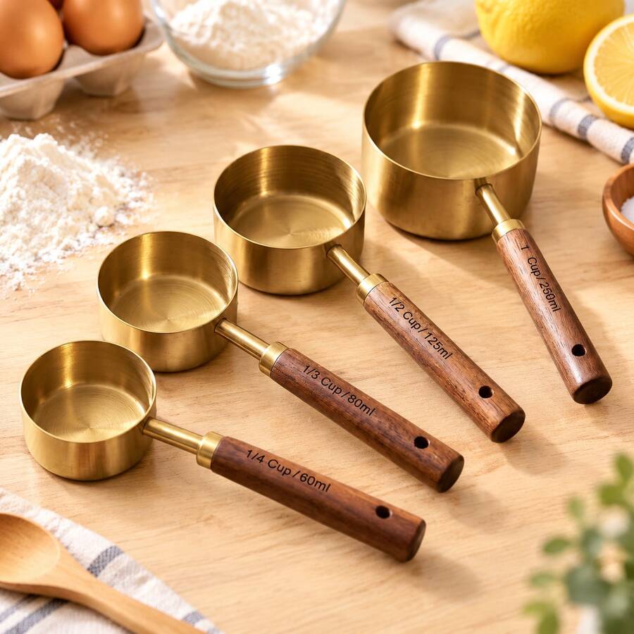 4pcs Stainless Steel Gold Plated Measuring Spoons Set With Rosewood Handle - Gold - View 1