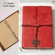A7 Vintage Notebook With Maple Leaf Pattern, Modern Durable Notebook, Vintage Style Portable Travel Journal, Hardcover Notebook, Home, School Or Office Stationery Supplies - A7 - View 20