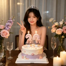 1件女孩喜愛閃粉數字生日蠟燭，附柔軟蝴蝶結裝飾，數字0-9可選，精緻蛋糕裝飾頂飾，適用於生日派對、嬰兒洗禮、拍照道具與甜點裝飾用品 - 彩色 - 查看 5