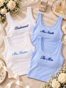Custom Embroidered Lace Tank Top, Personalized Bridal Tank, Bridal Shower Gift, Bachelorette Party Top - Multicolor - View 4