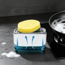1/2pcs 2-In-1 Dish Soap Dispenser With Sponge Drain Holder, Kitchen Countertop Cleaning Storage Box, Visible Liquid Storage Design, Minimalist Home Kitchen Utensil, Housewarming Gift, Gift Choice - Multicolor - View 2