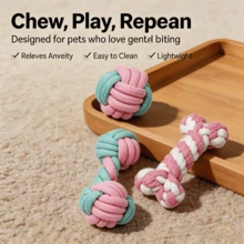 3 Packs Dog Rope Chew Toys, Cute Color Knotted Cotton Toy Set, Bite Resistant Teeth Cleaning Interactive Puppy Toys For Small Medium Dogs, Tug Of War Pet Play Toys - Multicolor - View 7