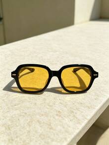 1 Pair Black Square Fashion Glasses, Unisex Personalized Versatile Style, Suitable For Vacation, Travel, Fashion Outfit Accessory, Driving And Outdoor Wear - Black - View 2
