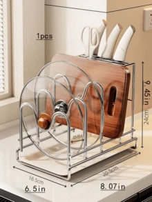 1pc/Pot Lid Storage Rack, Cutting Board Organizer, Suitable For Baking Tray, Cutting Board Holder, Kitchen Knife Rack, Chef Knife, Cutting Board, Pot Lid Multifunctional Countertop Storage Rack - Silver - View 12