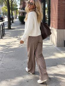 Women's Plus Size Cropped Cardigan, Knit Round Neck Long Sleeve Button Up Sweater For Fall & Spring Outfits - Light Beige - View 2
