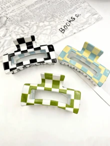 3pcs/Set Cute Plaid Hair Clips, Made Of Acetate Material, Suitable For Daily Commute Hair Fixing, Classic Design, Medium Grip Strength, Valentine's Day Couple Gift, Hair Accessories, Hair Clips, Hair Pins, Autumn/Winter Hair Clips, Bow Hair Clips, Suitable For Holiday Outfits - Multicolor - View 1