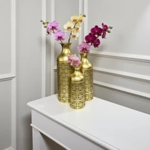 Metal Vase, Decorative Modern Hollow Texture Ornament Vase, Suitable For Living Room, Dining Room, Bedroom, Home, Corner, Hallway, Indoor, Office - C - View 2