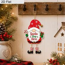 2D Flat Wooden Hanging Ornament, Santa Claus Red Hat Candy Cane Gift Box Design, Front Door Window Christmas Tree Decoration, Winter Holiday Gift, Suitable For Family And Friends, Christmas Home Party Hanging Decor - Multicolor - View 4