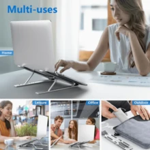 Aluminum Alloy Portable Laptop Stand, X-Shaped Stable Load-Bearing Support, Silicone Anti-Slip & Anti-Scratch Protection, Hollow Design For Accelerated Heat Dissipation, 7-Level Height & Angle Adjustment, Foldable Lightweight Easy-To-Carry Desktop Riser For Students And Office - View 2