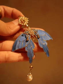 Original Pearl Brooch Cheongsam Silk Flower Pendant - Blue - View 1