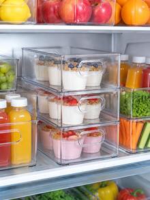 1pc Minimalist Transparent Refrigerator Storage Box, Fruit Vegetable Beverage Divided Organizer Basket, Stackable With Handle Storage Container - Multiple Styles and Colors - View 3