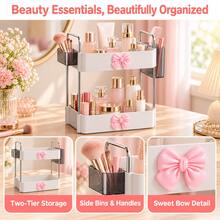 2‑Tier Makeup Organizer With Bow Decoration, Multi‑Functional Plastic Bathroom Storage Box, Countertop Organizer For Sink, Vanity And Cabinet, Compact Space‑Saving Design, Exquisite Bow Detail, Holiday & Birthday Gift, Decorative Bathroom Ornament - Multicolor - View 5