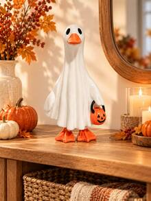 Halloween Ghost Duck Decorative Ornament With Pumpkin Bucket, Cute Spooky Fall Tabletop Decor, Funny Duck Home Decoration For Shelf, Mantel, Entryway, Living Room And Halloween Party - 1PC - View 8