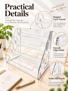 Rak Display Penyimpanan Meja 4 Tingkat, Rak Organizer Meja untuk Rumah & Asrama untuk Kosmetik, Figur, Alat Tulis, Penyimpanan Berlapis - Clear - View 6