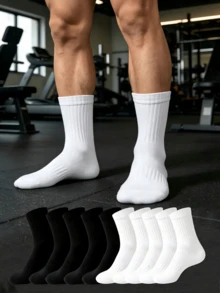 10 Pairs Men's Mid-Calf Socks, Striped Non-Slip Fitness Socks, Outdoor Running Socks, Basketball Socks, Casual Sports Socks - Multicolor - View 2