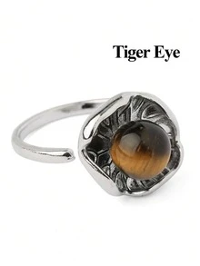 1pc Healing Natural Gemstone Crystal Ring For Women Men Silver Color Opening Lotus Leaf Adjustable Rings Wedding Fashion Jewelry Gift G776 - Ring - View 21
