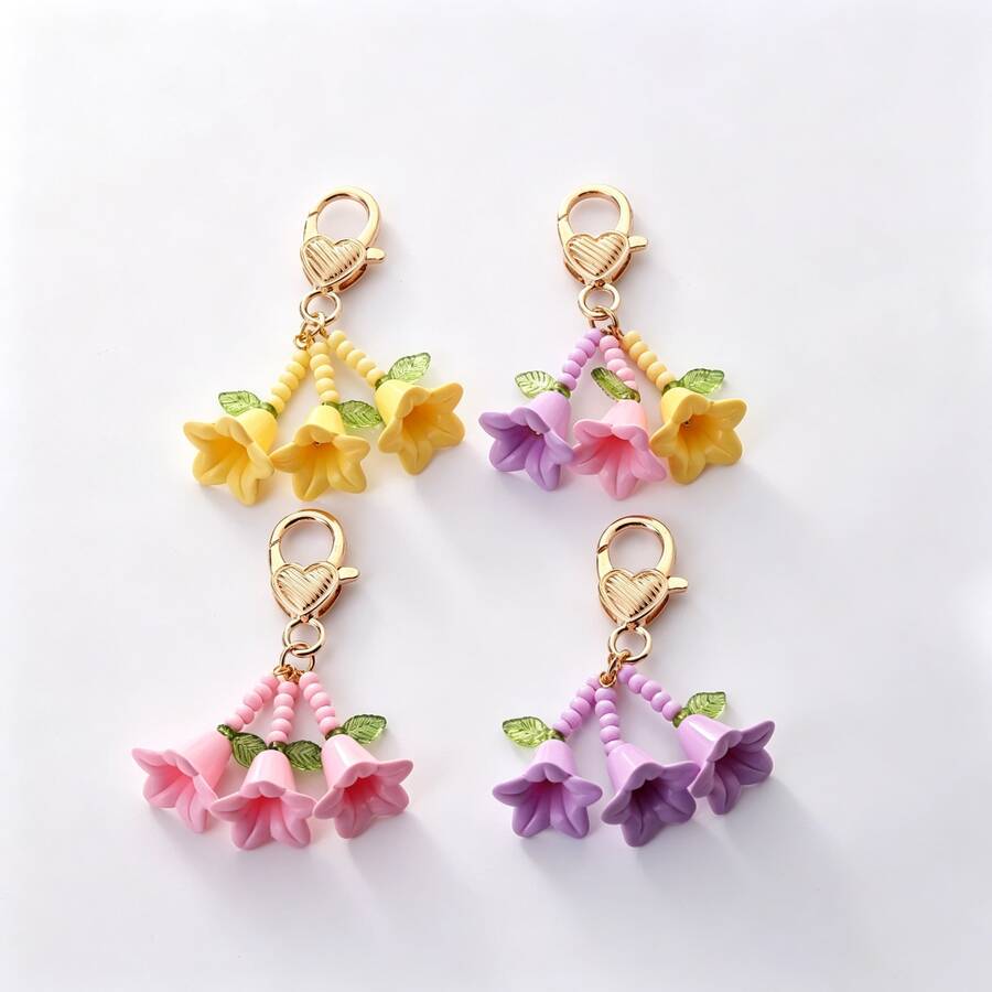1pc Fashion Lily Of The Valley Keychain Wind Chime Flower Pendant Love Keyring Mobile Phone Bag Charm For Women Car Key Chains DIY - Multicolor - View 1