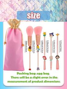 Disney Princess Themed 5pcs Beauty Makeup Tool Kit With Portable Pouch, Embossed Metal Wand Handle Fluffy Cheek Rouge Smudge Crease Eye Brushes, Deluxe Licensed Collector Cosmetic Accessories For Holiday Celebration Gift Presentation Set - Multicolor - View 6