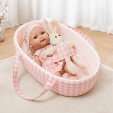 Exquisite Plaid Baby Cradle And Doll Set, Includes Portable Carrying Basket, Baby Doll, Clothes, Hat, Socks And Rabbit Doll - Perfect Birthday/Thanksgiving/Christmas Gift For Children - Multicolor - View 4