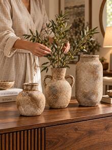1/3pcs Wabi-Sabi Style Decorative Vase Set, Vintage Rustic Mediterranean Style Vases, Textured Neutral Home Decor, Suitable For Living Room, Entryway, Shelf, Fireplace Mantel, Dining Table Centerpiece, Can Hold Reed Grass, Dried Flowers, Housewarming Gift - A - View 10