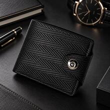 HOVI'S Men's Snap Button Bifold Short Wallet, PU Leather Slim Credit Card Purse With Clear ID Window Multi Card Slots Cash Compartment - Black - View 3