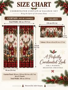 Christmas Window Curtain Set, Reindeer Snowman Gingerbread Winter Village & Vintage Patchwork Printed Polyester Curtains With Festive Holiday Designs, Christmas Decorations For Home, Living Room Bedroom Kitchen Room Decor - A - View 3