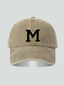 1pc Unisex Vintage Washed Baseball Cap A-Z Letter Print Pattern, Multiple Vintage Colors Available, Soft Texture Adjustable Dad Hat - Khaki - View 9