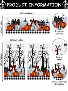 3pcs Halloween Kitchen Curtain Set, Spooky Tree Polka Dot Pumpkin Bow Buffalo Plaid Print Tier Panels And Valance For Rustic Farmhouse Window Decor - B - View 10