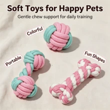 3 Packs Dog Rope Chew Toys, Cute Color Knotted Cotton Toy Set, Bite Resistant Teeth Cleaning Interactive Puppy Toys For Small Medium Dogs, Tug Of War Pet Play Toys - Multicolor - View 6