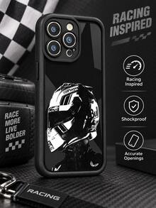 Black And White F1 Racing Helmet Phone Case, Hardcore Racing Driver Silhouette Cool Black Full Coverage Shockproof Soft Protective Cover Compatible With IPhone 18 17 16 15 14 13 12 11/Pro/ProMax/X/XR/XS/XSMAX/7/8/PLUS Compatible With Samsung/Honor - Black - View 3